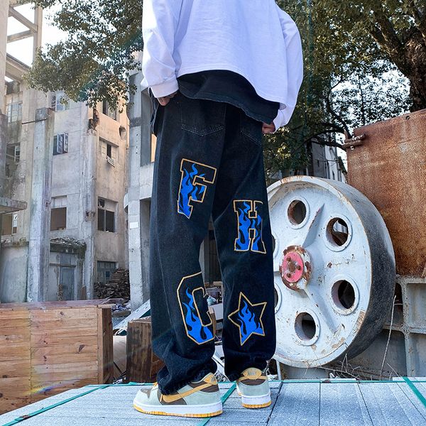 men's jeans letter embroidery casual jeans men straight wide leg pants spring summer women harajuku oversize streetwear denim trousers, Blue
men's jeans letter embroidery casual jeans men straight wide leg pants spring summer women harajuku oversize streetwear denim trousers, Blue