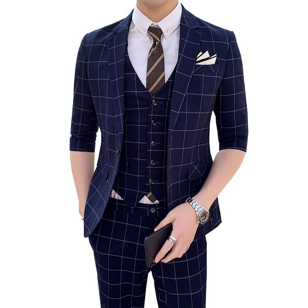 men's suits blazers spring summer men slim plaid suit blazer vest pants fashion trend wedding half sleeve three piece suit set jacket t, White;black
men's suits blazers spring summer men slim plaid suit blazer vest pants fashion trend wedding half sleeve three piece suit set jacket t, White;black