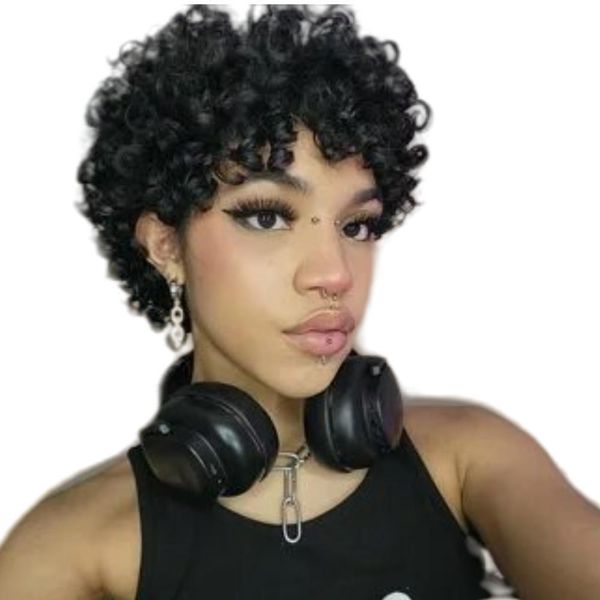 short kinky curly human hair wigs none lace front wig natural looking afro curl wigs for black women, Black;brown
short kinky curly human hair wigs none lace front wig natural looking afro curl wigs for black women, Black;brown