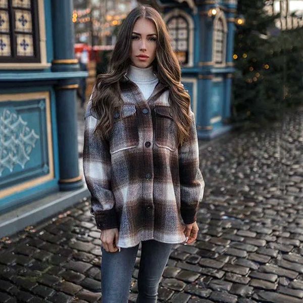 women's jackets autumn winter plaid jackets wool blend coat fashion button thick vintage casual office warm overshirt ladies outwear ch, Black;brown
women's jackets autumn winter plaid jackets wool blend coat fashion button thick vintage casual office warm overshirt ladies outwear ch, Black;brown
