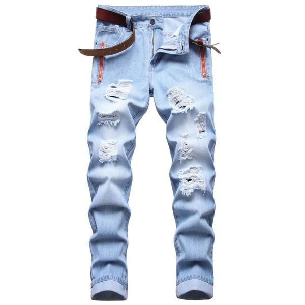 men's jeans fashion streetwear men jeans light blue slim fit destroyed ripped jeans pocket zipper decoration designer hip hop denim pan
men's jeans fashion streetwear men jeans light blue slim fit destroyed ripped jeans pocket zipper decoration designer hip hop denim pan