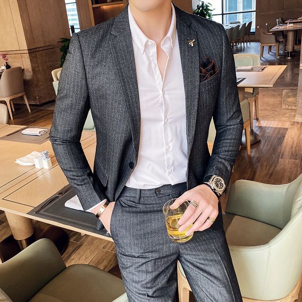 men's suits blazers jacketpants classic stripe men costume blazer suit ensembles homme slim tuxedo coat pants formal evening dinner wed, White;black
men's suits blazers jacketpants classic stripe men costume blazer suit ensembles homme slim tuxedo coat pants formal evening dinner wed, White;black