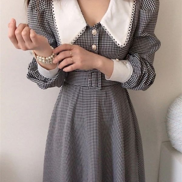 casual dresses women korean temperament office lady lapel robe slim waist long sleeve dress vintage lace plaid chic puff sleeve woman dresse, Black;gray
casual dresses women korean temperament office lady lapel robe slim waist long sleeve dress vintage lace plaid chic puff sleeve woman dresse, Black;gray