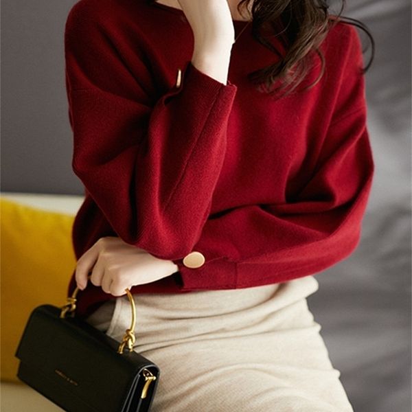 womens sweaters autumn solid color silhouette long sleeve button crew neck pullover sweater 221008, White;black
womens sweaters autumn solid color silhouette long sleeve button crew neck pullover sweater 221008, White;black