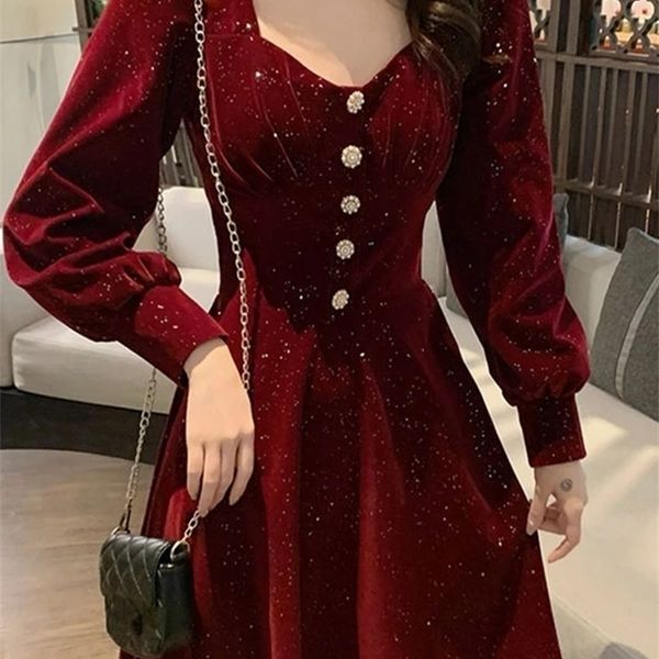 casual dresses flower elegant evening party midi dresses ladies red french retro women dresses year velvet korean style dress winter 221008, Black;gray
casual dresses flower elegant evening party midi dresses ladies red french retro women dresses year velvet korean style dress winter 221008, Black;gray