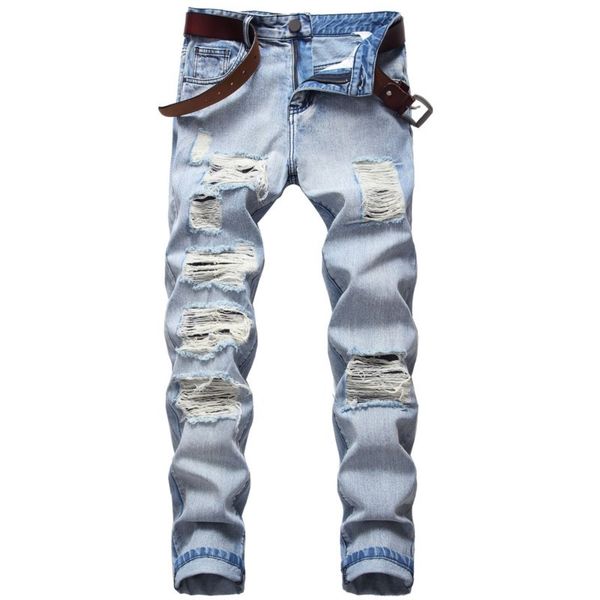 men's jeans men straight ripped no stretch denim long pants light streetwear many holes casual size 2842 221008, Blue
men's jeans men straight ripped no stretch denim long pants light streetwear many holes casual size 2842 221008, Blue