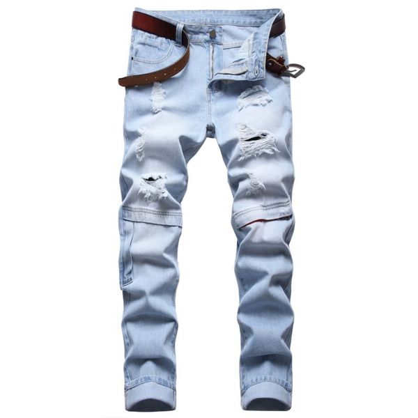 men's jeans fashion biker jeans men's distressed ripped hip hop straight slim fit holes punk denim cotton pants knee zipper decora, Blue
men's jeans fashion biker jeans men's distressed ripped hip hop straight slim fit holes punk denim cotton pants knee zipper decora, Blue