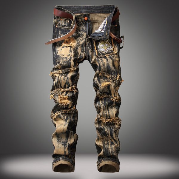 men's jeans men vintage ripped jeans moustache effect joggers retro jeans yellow distressed denim trousers tiger embroidered plus size, Blue
men's jeans men vintage ripped jeans moustache effect joggers retro jeans yellow distressed denim trousers tiger embroidered plus size, Blue