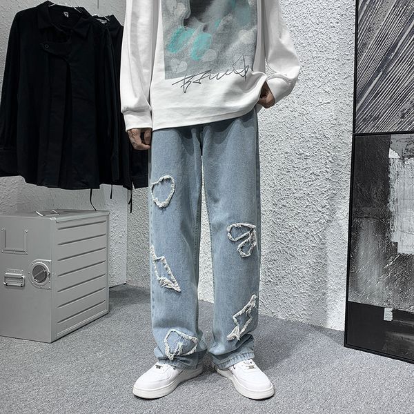 men's jeans high street love embroidery retro vibe fringe jeans pants men and women straight oversize straight casual baggy denim trous, Blue
men's jeans high street love embroidery retro vibe fringe jeans pants men and women straight oversize straight casual baggy denim trous, Blue