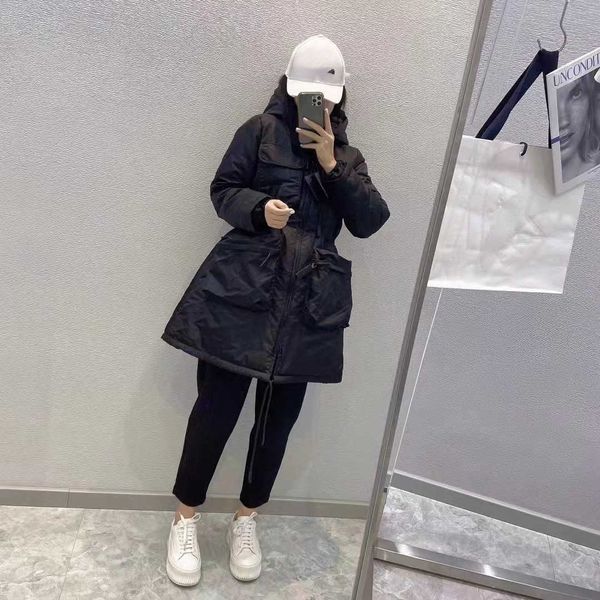 brand women's down parkas home p 22 autumn and winter popular triangle large pocket drawstring waist medium long hooded coat, Black
brand women's down parkas home p 22 autumn and winter popular triangle large pocket drawstring waist medium long hooded coat, Black