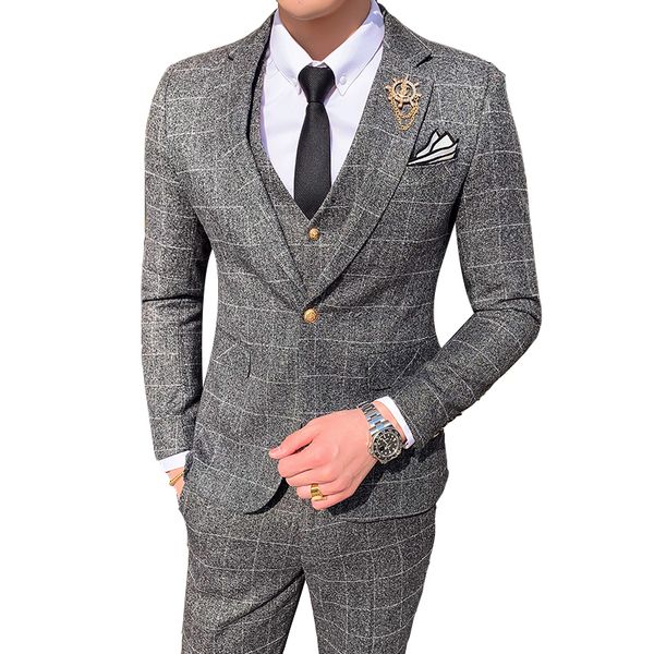 men's suits blazers men's 3 pieces british plaid business formal suit set male suit slim fit groom wedding jacket coat pants vest, White;black
men's suits blazers men's 3 pieces british plaid business formal suit set male suit slim fit groom wedding jacket coat pants vest, White;black