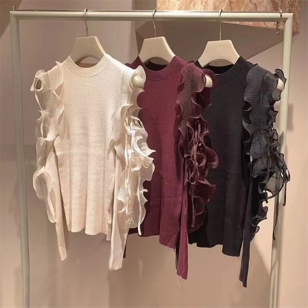 womens sweaters kuzuwata sweet fairy ruffled lace up off shoulder pull femme slim knit patchwork sweaters japan autumn winer jumpers 221008, White;black
womens sweaters kuzuwata sweet fairy ruffled lace up off shoulder pull femme slim knit patchwork sweaters japan autumn winer jumpers 221008, White;black