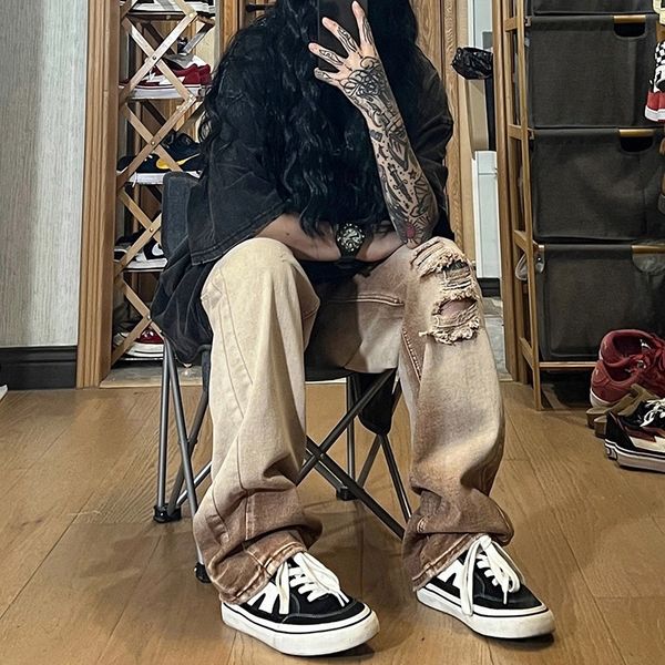 men's jeans high street ripped jeans men's distressed washed vintage straight wide leg pants streetwear destroyed hip hop broken j, Blue
men's jeans high street ripped jeans men's distressed washed vintage straight wide leg pants streetwear destroyed hip hop broken j, Blue