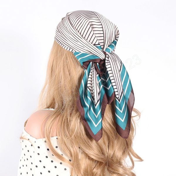 70x70cm silk scarf women stripe print hair accessories bandana turban headband bandeau kerchief headscarf foulard femme, Blue;gray