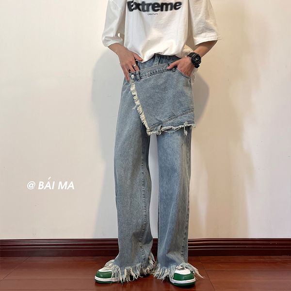 men's jeans men's straight jeans patchwork fake two piece high street oversize loose casual denim burrs trousers harajuku hip hop, Blue
men's jeans men's straight jeans patchwork fake two piece high street oversize loose casual denim burrs trousers harajuku hip hop, Blue