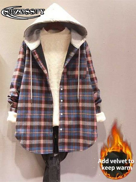 women's jackets oversized winter thicken hooded lattice shirt retro buttons keep warm soft coat t221008, Black;brown
women's jackets oversized winter thicken hooded lattice shirt retro buttons keep warm soft coat t221008, Black;brown
