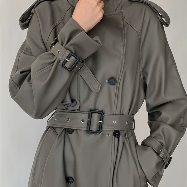 women's leather faux lautaro spring autumn long gray pu trench coat for women raglan sleeve belt runway luxury designer european fashio, Black
women's leather faux lautaro spring autumn long gray pu trench coat for women raglan sleeve belt runway luxury designer european fashio, Black