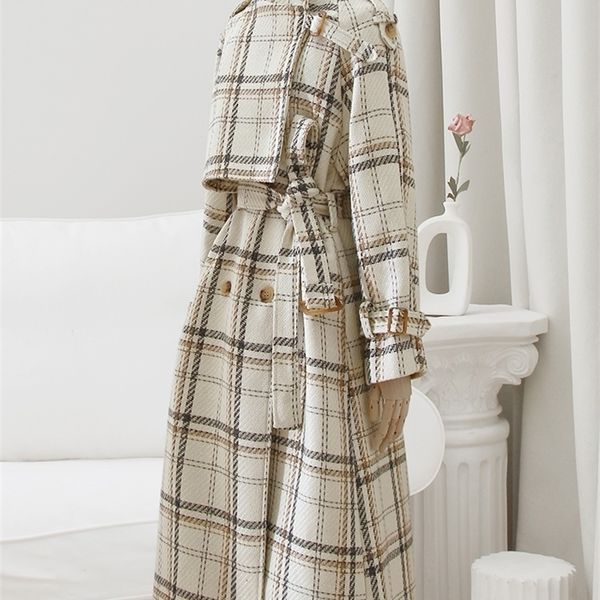women's wool blends lautaro autumn winter long loose warm plaid trench coat for women raglan sleeve belt double breasted en overcoat 22, Black
women's wool blends lautaro autumn winter long loose warm plaid trench coat for women raglan sleeve belt double breasted en overcoat 22, Black