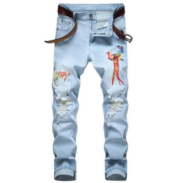 men's jeans fashion personality ripped jeans denim pants men embroidery flower hole jeans trend retro beggar feet trousers 221008, Blue
men's jeans fashion personality ripped jeans denim pants men embroidery flower hole jeans trend retro beggar feet trousers 221008, Blue