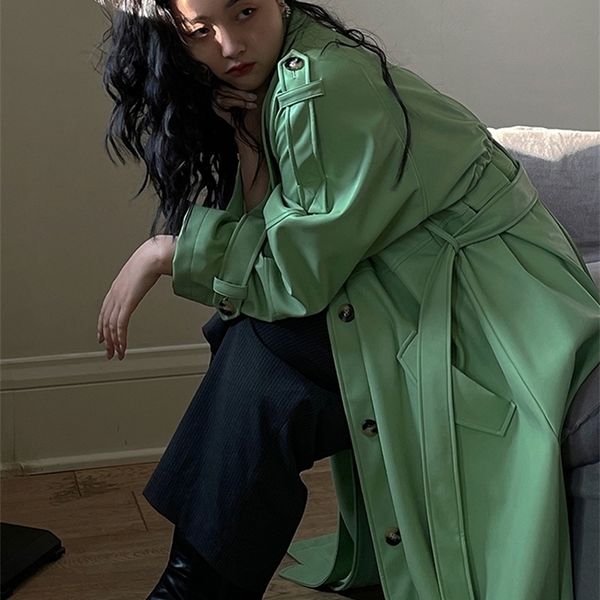 women's leather faux lautaro spring oversized long green black soft pu trench coat for women raglan sleeve belt single breasted fashion
women's leather faux lautaro spring oversized long green black soft pu trench coat for women raglan sleeve belt single breasted fashion