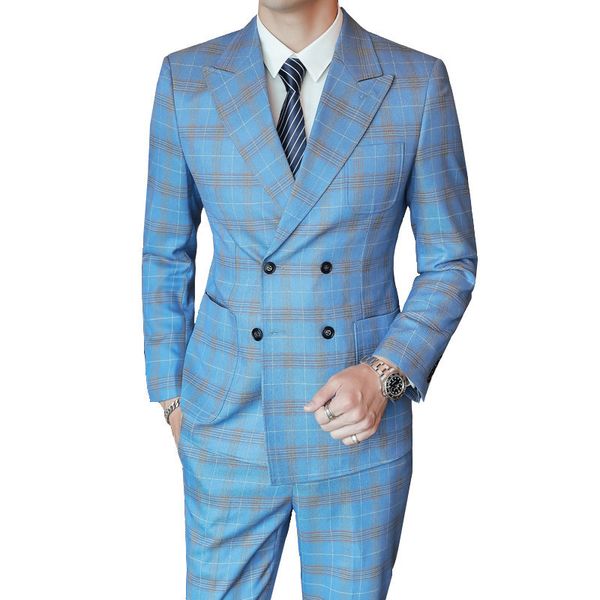 men's suits blazers light blue three piece set men plaid slim double breasted suit coat pants vest high end large size s5xl blazer jack, White;black
men's suits blazers light blue three piece set men plaid slim double breasted suit coat pants vest high end large size s5xl blazer jack, White;black