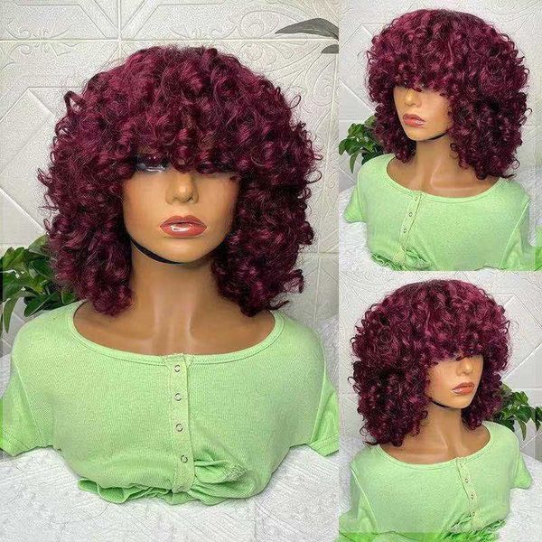 

synthetic wigs new fashion small curly female wig hand winding rod fluffy explosion chemical fiber high temperature silk wine red headgear 2, Black