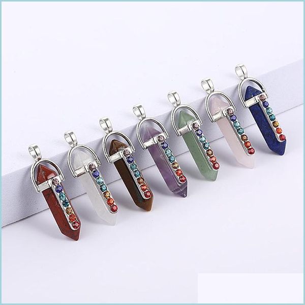charms 7 chakra natural stone charm rose quartz crystal pendants chakras gem fit earrings necklace making assorted drop delivery 2022 dhmdb, Bronze;silver
charms 7 chakra natural stone charm rose quartz crystal pendants chakras gem fit earrings necklace making assorted drop delivery 2022 dhmdb, Bronze;silver