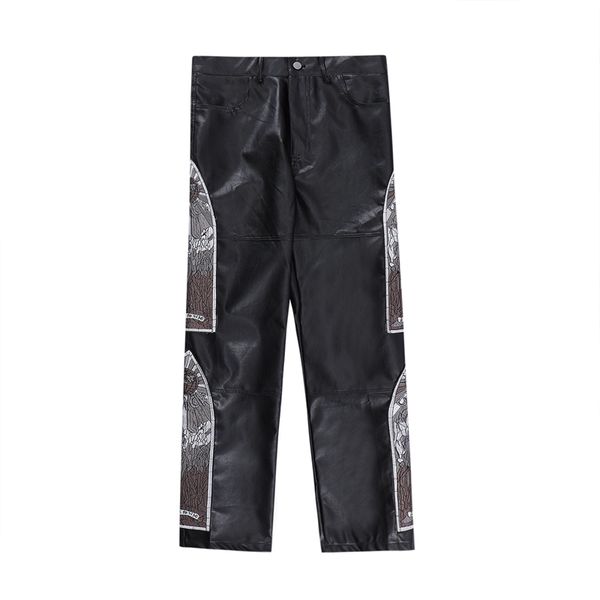 side embroidery inside fleece pu leather pants for men straight patchwork thick winter outwear trousers, Black;brown
side embroidery inside fleece pu leather pants for men straight patchwork thick winter outwear trousers, Black;brown