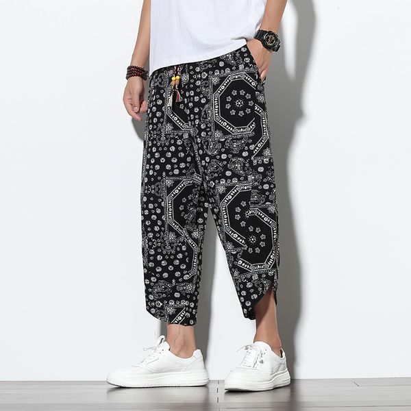 men's pants men harem pants korean style cotton linen printed loose elastic waist streetwear trousers men casual pants streetwear 22101, Black 
men's pants men harem pants korean style cotton linen printed loose elastic waist streetwear trousers men casual pants streetwear 22101, Black