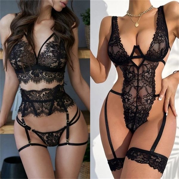 set lingerie for women lace bra and panty sets with garter female erotic bodysuit deep v neck teddy underwear set 221010, Red;black
set lingerie for women lace bra and panty sets with garter female erotic bodysuit deep v neck teddy underwear set 221010, Red;black