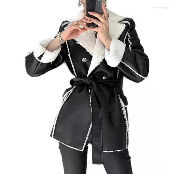 women's fur style female fashion jacket belt tie slim warm women coat winter one piece of mid-length outwear autumn, Black
women's fur style female fashion jacket belt tie slim warm women coat winter one piece of mid-length outwear autumn, Black