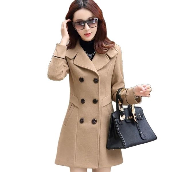 women's wool blends autumn winter woolen blends jacket korea double breasted slim mid length coat solid casual female outwear trench 22, Black
women's wool blends autumn winter woolen blends jacket korea double breasted slim mid length coat solid casual female outwear trench 22, Black