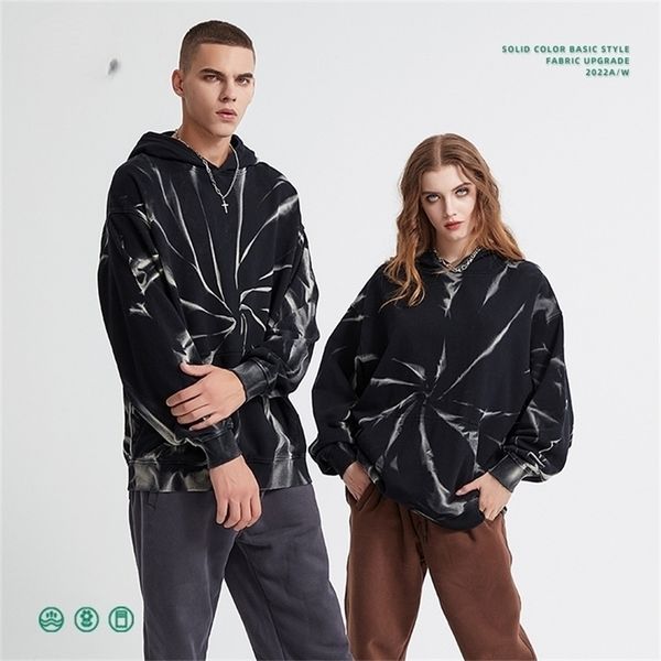 men's hoodies sweatshirts winter autumn vortex tie-spray dark brand hooded sweater 380g terry wash water tie-dye hoodie 221008, Black
