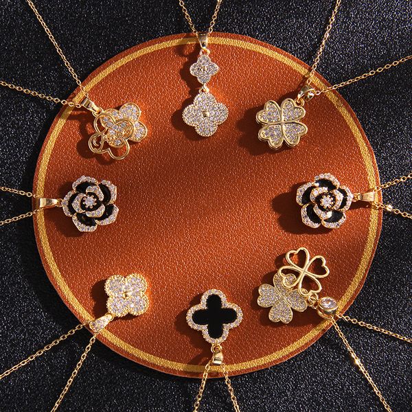 

Designer Four leaf Clover Luxury Top jewelry accessories high quality Pendant Diamonds Necklace Women Titanium Steel Gold-Plated Never Fade Not Van Clee