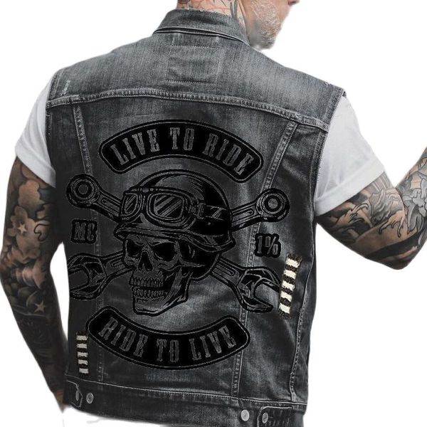 men fall new denim vest street fashion retro personality skull print cycling furred motorcycle sleeveless vest jacket, Black;white
men fall new denim vest street fashion retro personality skull print cycling furred motorcycle sleeveless vest jacket, Black;white