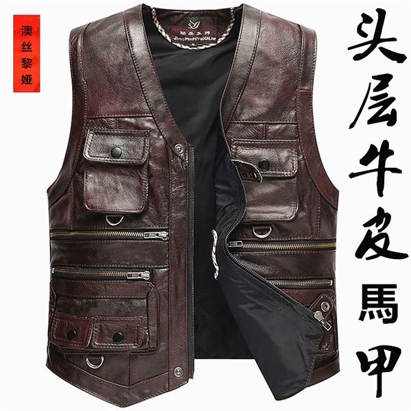 men's vests hoo men's leather vest first layer cowhide vest stylish multi-pocket v-neck vest 221010, Black;white
men's vests hoo men's leather vest first layer cowhide vest stylish multi-pocket v-neck vest 221010, Black;white