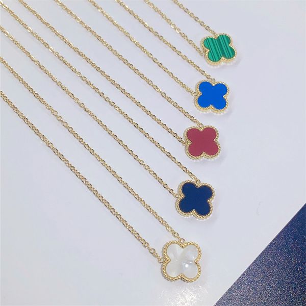 

Luxury Lucky Clover Necklace Designer Jewelry for Women 18k Gold Stainless Steel Simple Moissanite Chain Choker Four Leaves Necklaces