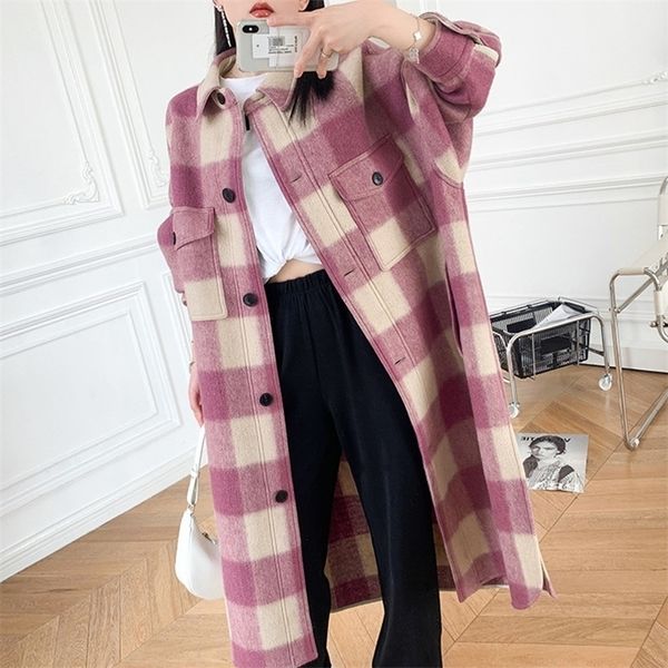 women's wool blends autumn winter women woolen mid-length coat plaid long sleeve loose turn-down collar ladies jacket with pockets fash, Black
women's wool blends autumn winter women woolen mid-length coat plaid long sleeve loose turn-down collar ladies jacket with pockets fash, Black