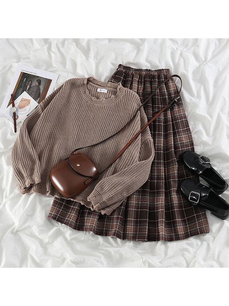 two piece dress autumn winter suits plus size women knit sweater plaid skirt sets fashion dresses long sleeves skirts 221010, White
two piece dress autumn winter suits plus size women knit sweater plaid skirt sets fashion dresses long sleeves skirts 221010, White