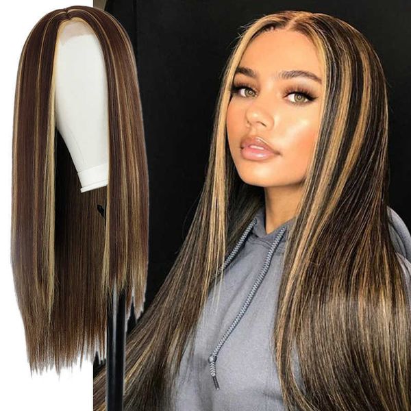 

synthetic wigs 2022 new women's wig headgear new mid length straight hair chemical fiber high temperature silk 221010, Black