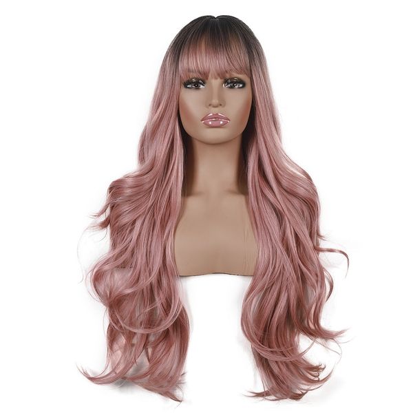 european and american pink wig covers with long curly hair dyed on of wig women's full head covers, Black
european and american pink wig covers with long curly hair dyed on of wig women's full head covers, Black
