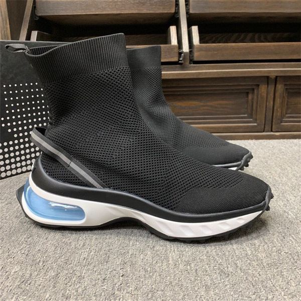 men sneakers breathable fabric with thick soled high rise socks and boots, Black