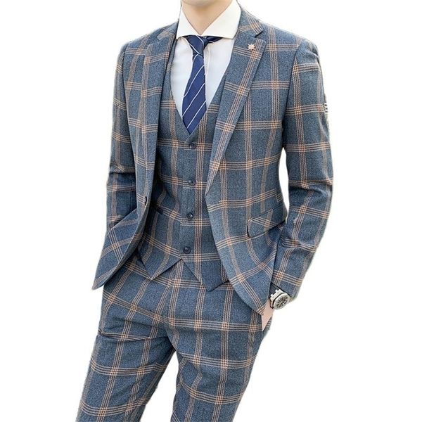 men s suits blazers business fashion casual single breasted trousrers male plaid jacket coat vest pants 3 pieces sets 221008, White;black
men s suits blazers business fashion casual single breasted trousrers male plaid jacket coat vest pants 3 pieces sets 221008, White;black