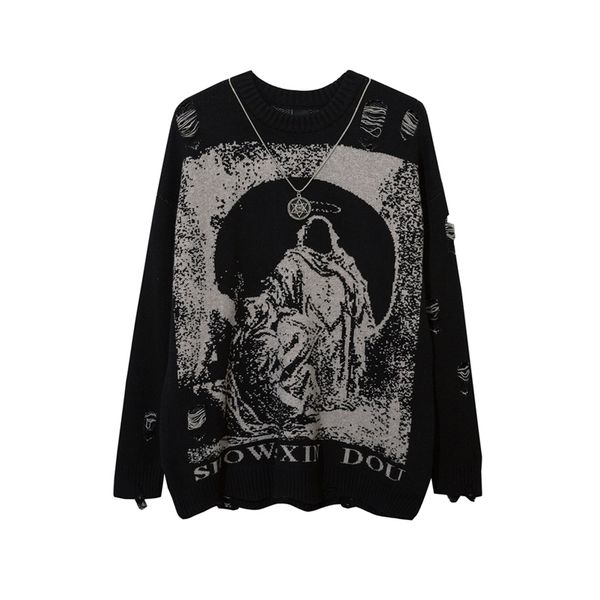 men's sweaters send necklace ripped oversized sweaters frayed knitted harajuku winter black gothic men y2k grunge women red sweater 22, White;black
men's sweaters send necklace ripped oversized sweaters frayed knitted harajuku winter black gothic men y2k grunge women red sweater 22, White;black