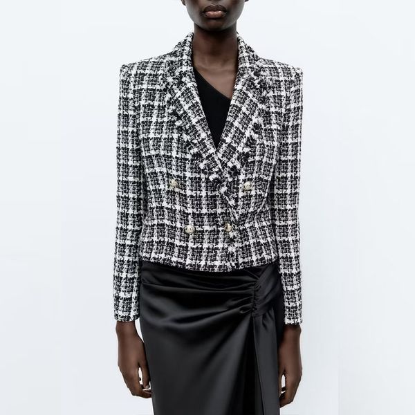 european and american women's suit 2022 spring and autumn new slim slim textured short jacket long sleeve double breasted blazer, White;black
european and american women's suit 2022 spring and autumn new slim slim textured short jacket long sleeve double breasted blazer, White;black