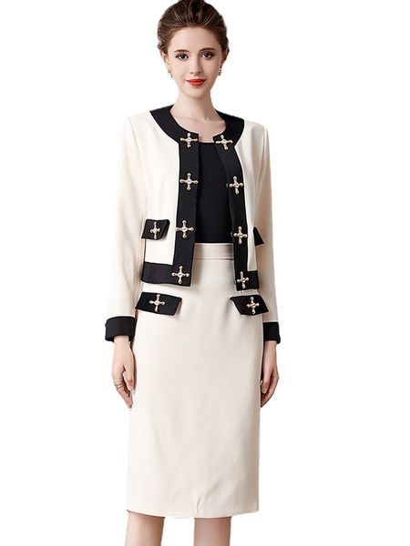 two piece dress woman autumn fashion runway set womens outfits office work wear elegant color block jacket and skirt suits beige 221010, White
two piece dress woman autumn fashion runway set womens outfits office work wear elegant color block jacket and skirt suits beige 221010, White