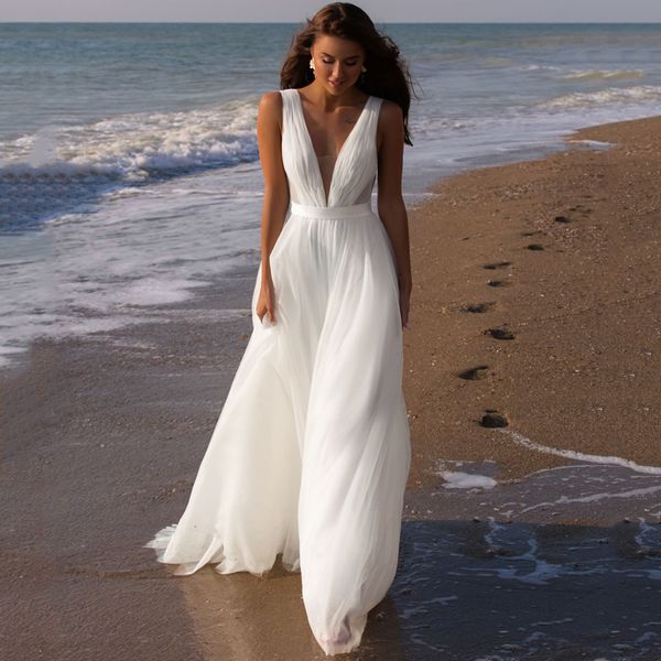 charming beach bridal wedding dress a line sleeveless v neckline boho wedding gown for bride backless 2023 robe de mariee, White
charming beach bridal wedding dress a line sleeveless v neckline boho wedding gown for bride backless 2023 robe de mariee, White