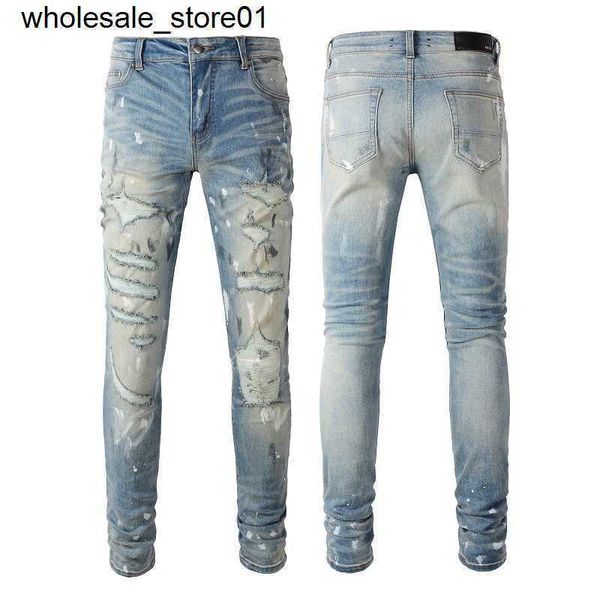 men's jeans designer amirs men's pleated color contrast jeans slim broken men's streetwear trousers, Blue
men's jeans designer amirs men's pleated color contrast jeans slim broken men's streetwear trousers, Blue