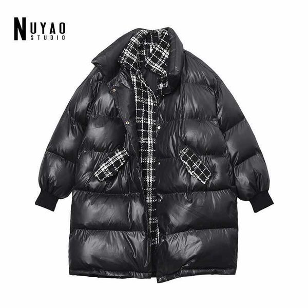 women's down parkas 2022 winter new tweed plaid stitching cotton padded coat women's parka thick warm streetwear loose oversize br, Black
women's down parkas 2022 winter new tweed plaid stitching cotton padded coat women's parka thick warm streetwear loose oversize br, Black