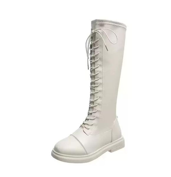 leisure baita banquet weddingwomen's boots knee high leather fashion lace up riding black and white square heel thick sole